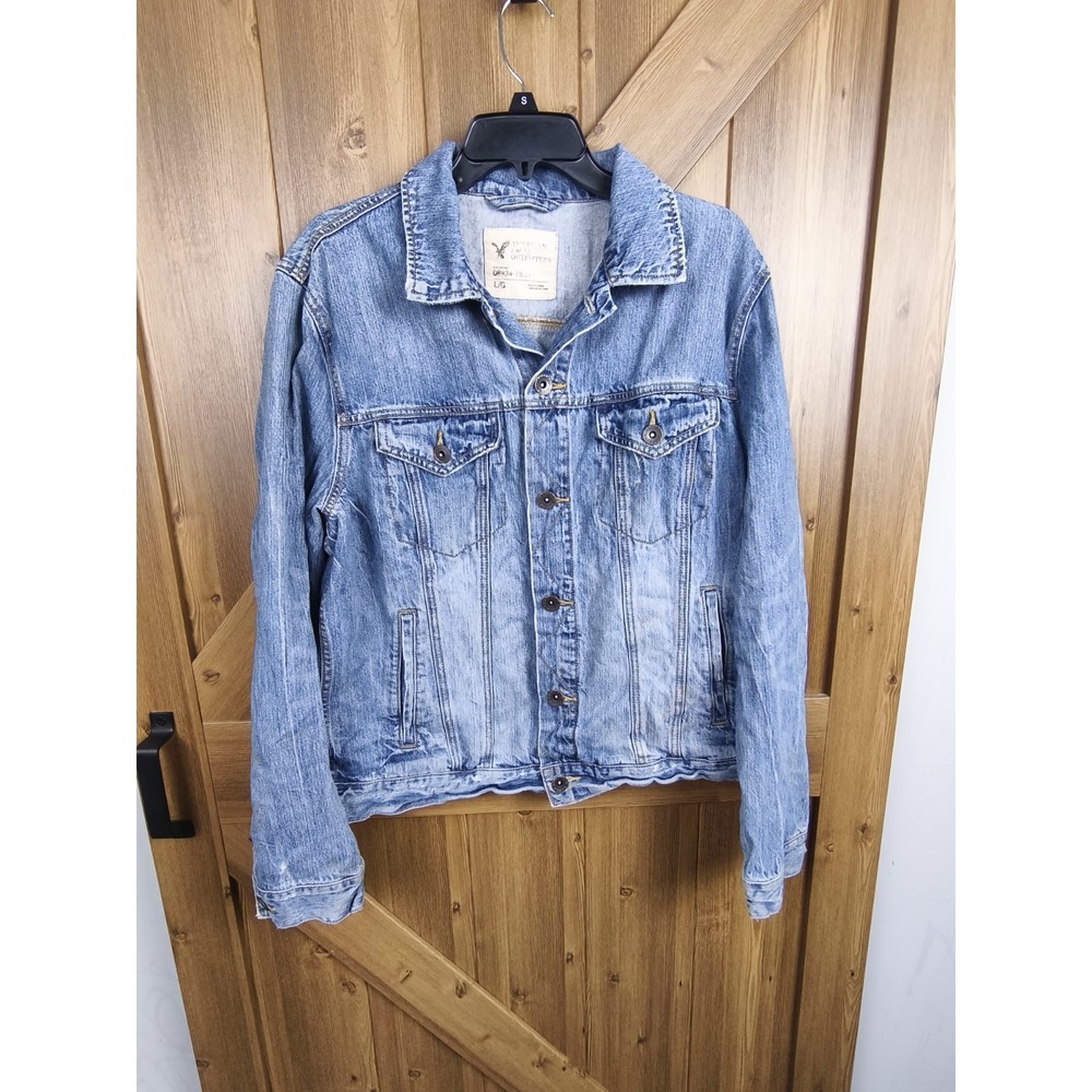 American Eagle Outfitters Mens Light Wash‎ Denim Trucker Jacket Large 08934-7930